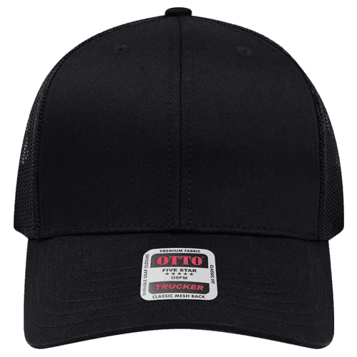 6 Panel Mesh Back Trucker in Black, front